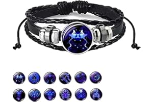 ZUYOKI Zodiac Signs Spirit Bracelet,12 Constellation Handmade Bead Woven Multilayer Leather Bracelet, Adjustable Stacking Bracelet, Glow in the Dark Zodiac Jewelry Gifts For Women Men