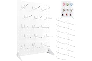 HAUYEST Metal Pegboard Display Stand with 15 Peg Hooks for Craft Shows & Fairs, Jewelry Retail Display Rack for Selling Accessories,Display Stands for Earring,Pin Stands,Retail Vendors(17*13inch,White)