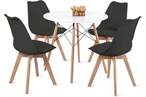 FURNITABLE Tavolo da Pranzo con 4 Sedie Moderno | Tavolo Rotondo e Sedie Cucina | Set da Pranzo per Sala da Pranzo | Tavolo bianco e sedie nere