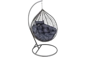 ‎2MGOODS 2mGoods Hängesessel mit Gestell, Korbhängesessel mit dicken XXL-Kissen, Grauer Ei Stuhl, Höhenverstellbar Einzel-Hängeschaukel, Hängeschaukel HS-G90-2