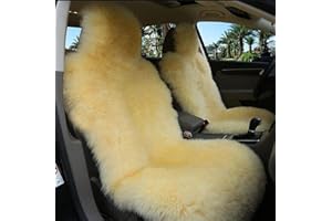Sisha-A Winter Warm Authentic Australia Sheep Wool Car Seat Cover Luxury Long Wool Front Seat Cover Fits Most Car, Truck, SUV, or Van(Beige Yellow)