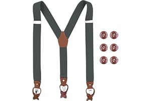 Beaface Men Braces with Buttons and Strong Clips, Heavy Duty Braces for Men Trousers Button End, Vintage Suspenders Braces for Men Elastic Adjustable Y Shape 1.4" Wide