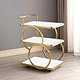 DDS Dream Decor Shoppee End Table Bar Table 3-Tier Metal Serving Table with Wheels Gold Elegant Home and Restaurant Mobile Cart for Effortless Food Serving Coffee Table for Living Room (Golden White)