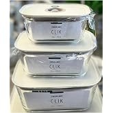 Neoflam Fika Clik Dikd&ouml;rtgen Saklama Kabı, Bej, 3 Par&ccedil;a Set, 470 ml, 800 ml, 1380 ml