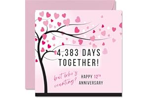 STUFF4 Funny Silk Anniversary Card for Wife or Husband - 4383 Days Together - I Love You Gifts, Happy 12th Wedding Anniversary Cards for Partner, 145mm x 145mm Greeting Cards for Twelfth Anniversaries