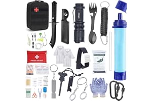 Aolegoo Kit de Survie d'urgence avec Trousse de Premiers Soins, Filtre à Eau de Survie, pour Camping Randonnée Pêche et Chasse