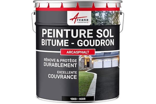 ARCANE INDUSTRIES Peinture Bitume, Goudron, Asphalte, Macadam, béton, enrobé : Arcasphalt - 15 kg (jusqu'à 30 m² en 2 Couches) Noir