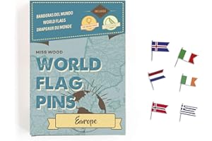 Miss Wood Europa Banderas del Mundo. Chinchetas con adhesivo