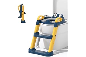 Balakaka Toilettensitz Kinder mit Treppe,Faltbar Töpfchentrainer für 1-7 jährige Kids, Höhenverstellbar, Rutschfest, Stabil,für Kinder Toiletten Training mit Leiter/Treppe, Kinder Toilettensitze(Blau)