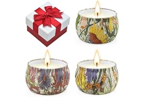 YMING Set di Candele Profumate per Regali, 4 Set 360g Candele Profumate per la Casa Con Pettine da Massaggio, Aromaterapia Cera di Soia Regalo di Fragranze per Donne, Mamma, Compleanno, San Valentino