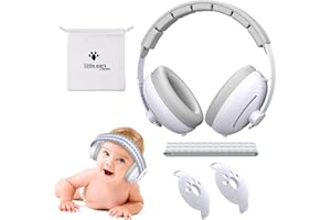 SOGUDE Baby Casque Anti Bruit Bébé, 2 en 1 Casque Anti-Bruit Bébé Pour Bébés et Tout-Petits Jusqu'à 60 Mois, Casque Bébé Anti Bruit Certifié CE, Confortable et Réglable, Blanc