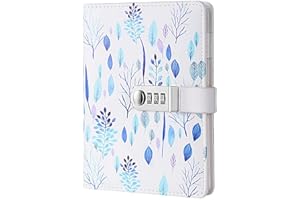 NectaRoy Bloc de Notas Contraseña Cuaderno, Cuaderno de Cuero PU Diario Planificado Organizador con Cerradura de Combinación, Soporte para Bolígrafo, 215x150mm