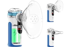 HABOWN Aerosol Portatile Silenzioso a Ultrasuoni – Macchina per Aerosol Adulti e Bambini con Batteria Ricaricabile 1200mAh, Nebulizzatore Inalatore con 2 Maschere e Boccaglio per Casa e Viaggio （Azzurro）