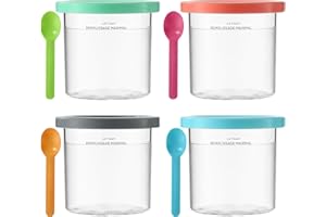 HAOYULUO Zestaw pojemników do lodów śmietankowych 4 części z pokrywką i łyżką, kompatybilny z lodówką Ninja NC301 NC300