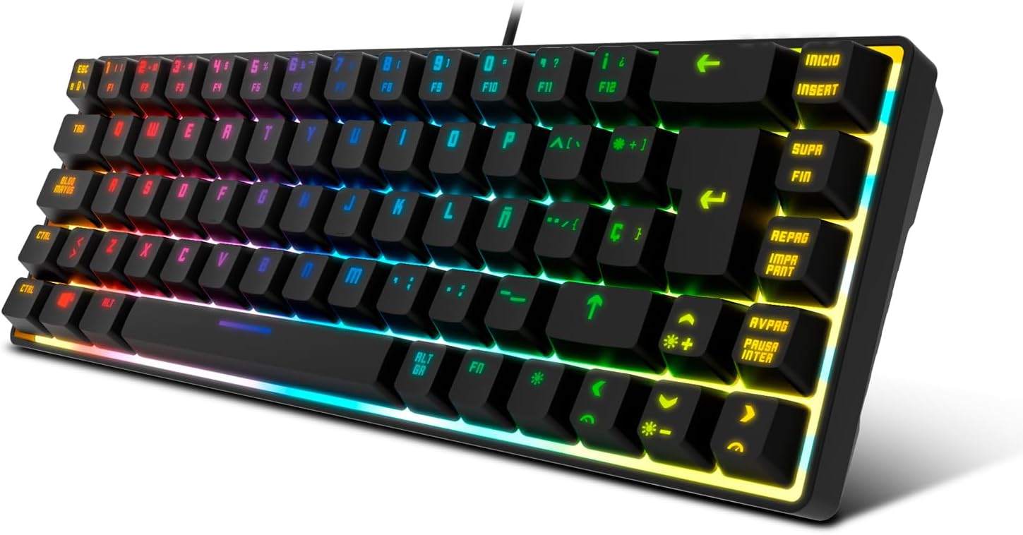 KROM Kalista - Teclado Gaming de Membrana RGB Rainbow, Formato 62%, Modo Gaming, N-19 Anti-ghosting, Windows | Mac, Layout español, Negro
