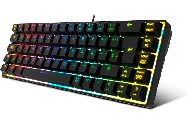 KROM Kalista - Teclado Gaming de Membrana RGB Rainbow, Formato 62%, Modo Gaming, N-19 Anti-ghosting, Windows | Mac, Layout español, Negro