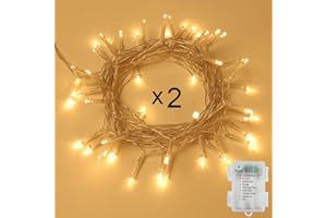 OPARD Battery Operated Fairy Lights 2 Pack 50 LEDs 5m 8 Lighting Modes Timer Function IP65 Waterproof Warm White for Christmas