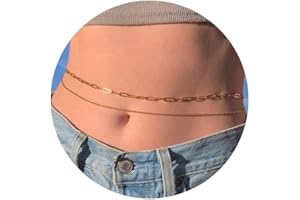 FUNEIA Lot de 2 chaînes de ventre en or 14 carats pour femme - Plaqué or 14 carats - Chaîne de taille réglable - Bijou de corps pour femmes et filles