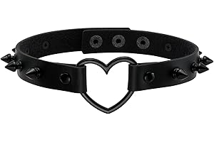 MILAKOO Punk Style Love Heart Collier ras du cou en cuir PU avec Rivets Spiked Accent