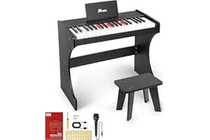 24HOCL Kinder Klavier Tastatur, 37 Tasten Digitalpiano für Kinder, Mini Musik Lerninstrument Spielzeug, Beleuchtet Wiederaufladbar Holz Klavier für Toddlers Girls Boys