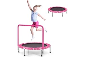 GYMAX Kids Trampoline with Handle, 36’’ Foldable Rebounder, Protective Cover, Outdoor Indoor Mini Trampolines for Children, Max Weight 150kg