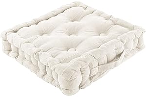 Home Bed & Bath 100% Cotton Booster Cushion Chunky Thick Seat Pads Adults Chair/Armchair/Garden Chair/Dining (Beige, 1 Seat)