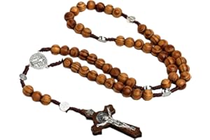 LQIOACU Jerusalem Rosenkranz aus Olivenholz mit katholischer NR-Medaille, handgefertigt, 1 Stück