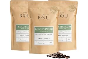 Café BOU - Café En Grano Ecológico Descafeinado Premium | Tueste Alto | Sabor que sorprende | Ideal para Espresso | Cafe 100% Arábica | Café con Aroma a Fruta y Malta | Packs 3x 250g