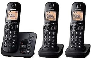 Panasonic KX-TGC223EB DECT Cordless Phone with Answering Machine, 1.6 inch Easy-to-Read Backlit Display, Nuisance Call Blocker, Hands-Free Speakerphone, ECO Mode - Black, Trio Handset Pack