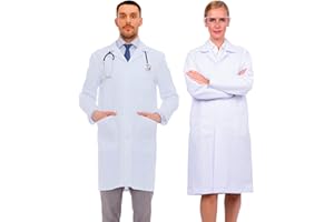 CHRYSOTEX Lab Coat, 100% Cotton, Safety Snap Buttons, Side Entry Slits, 200 GSM Fabric Unisex, Men Women, Three Pockets, Snaps, Professionals, Doctor, Cotton, Chest Hip Pocket, Knee Length, White