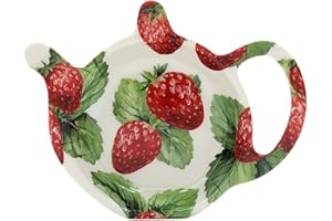 LESSER & PAVEY Porte-Sachet de thé en mélamine Motif Champs de Fraises, Rouge, Blanc