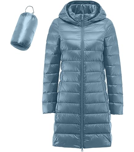 Giacca Piumino Donna Lunga E Leggera - Cappotto Trapuntato Con Cappuccio, Imbottitura In Piuma - Foto 8