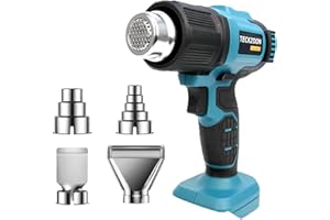 TECKZOON Pistola de Calor Inalámbrica, Pistola de Aire Caliente Profesional con 4 Boquillas, Temperatura Máx. 550 °C, Calentamiento Rápido, Pistola de Aire Caliente Sin Cable para Makita de 18V Batería