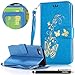 Produktbild HUDDU Compatible for Schutzhülle iPhone 7 / iPhone 8 Handyhülle Blau Golden Butterfly PU Leder Tasche Slim Wallet Case Flip Hülle Ledertasche Kartenfach Stand Cover Brieftasche Etui Handytaschen