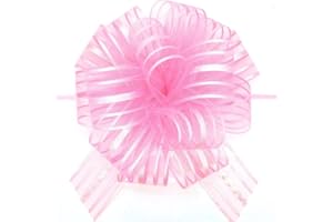FQTANJU Pull Bow, Large, Organza, 6 Inches, 5 Pieces (Pink)