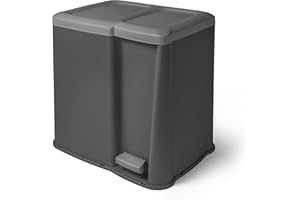 SUSTANIA Mülleimer Doppelkammer Treteimer mit Pedal - Abfalltrennung Recycling Abfallbehälter für Küche und Büro - Zwei Fächer mit separaten Deckeln - Grau