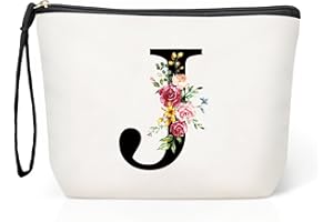 HAMATATA Grande Trousse Maquillage Femme, Personnalisée Pochette Maquillage avec Initiale, Sac de Maquillage de Voyage, Cadeau d'anniversaire Noël Idéal pour Maman Fille Amie Mariée Demoiselle d'honneur (J)