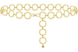 LINKIDEA Cinturón de cadena de talla grande para mujer, cadena de metal para cintura y vientre, cadena extra larga, ajustable, máx. 51 pulgadas (anillo roscado, dorado)