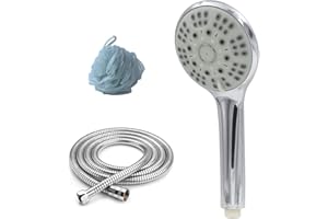 MILIWAN Soffione Doccia Kit Include 1 Telefono Doccia con 5 Modalità, 1 Tubo Doccia in Acciaio Inox e 1 Spugna da Doccia, Soffione Per Doccia ad Alta Pressione