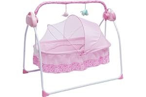 BAZARGAME Balançoire électrique intelligente pour bébé - Berceau automatique pour bébé entre 0 et 18 mois - Avec télécommande (pas de batterie) - Rose