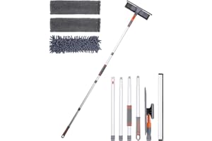 Muxiao Professioneller Fensterwischer-Reiniger,2-in-1Duschwischer mit Verlängerungsstange,Fenster putzen teleskop,180° Profi Fensterreiniger Set für hohe Fenster,im Innen/Außenbereich