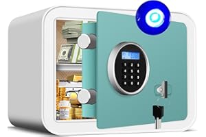 AltiKeep Elektronischer Tresor (Blau-Weiß) – 30L Digitaler Steel Safe mit LCD, Feuerfester Tresor für Zuhause mit LED-Beleuchtung - Inklusive A4-Dokumentenbeutel und Wandmontage-Set (35x28x25cm)