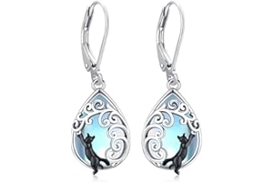 FRIGGEM Pendientes de Árbol de la Vida/Gatos/Piedra de luna/Lirios/Corazón/Cristal, Pendientes colgantes de Plata de ley 925 Mujer Pendientes Hipoalergénicos Joyería Mujer Regalos para Mamá Niñas Hermanas