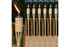 GENERIC Tiki Torches Bamboo 150cm Pack of 6 - Extra Tall 5ft Citronella Compatible Burner with Large 500ml Oil Canister for Outdoor Parties, Pest & Bug Repellent, 10 Hour Burn