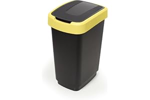 Hastic Mülleimer mit Schwingdeckel 15L - Mülleimer mit Deckel - Mülleimer Schwingdeckel - Schwingdeckeleimer - Mülleimer Plastik (Pastell Schwarz-Gelb, 15L)