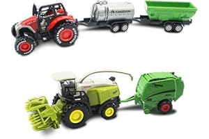 OTONOPI Farm Tractor Die Cast Metal Farm Machinery Toys with Tractor and Combine Harvesters Farm Truck with Trailers Inertia Power Farming Toys Vehicles Set for Kids