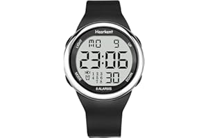 Hearkent Orologio per anziani, 8 sveglie, 8 vibrazioni, cronometro, timer, retroilluminazione EL, resistenza all'acqua 50m, formato 12/24 ore, segnalazione esatta dell'ora, IT-2105-8A
