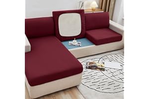 ROSNEK Sofa Cushion Covers, High Stretch Sofa Seat Slipcovers, Couch Cushion Cover Universal for 1 Seater Sofa Furniture Protector Non-Slip with Elastic Bottom, Wine Red
