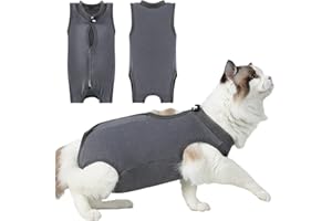 GIEEU Traje de recuperación para gatos después de la cirugía, 2 piezas, mameluco transpirable para gatos hembra después de la cirugía de esterilización, collar quirúrgico ajustable alternativo