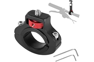 PEUTIER Support de Caméra de Moto, Aluminium Rotatif à 360 Degrés Anti-Retour Support de Pince de Vélo Support de Guidon de Moto pour GoPro Insta360 DJI Osmo et Lumière de Remplissage (22-32mm)